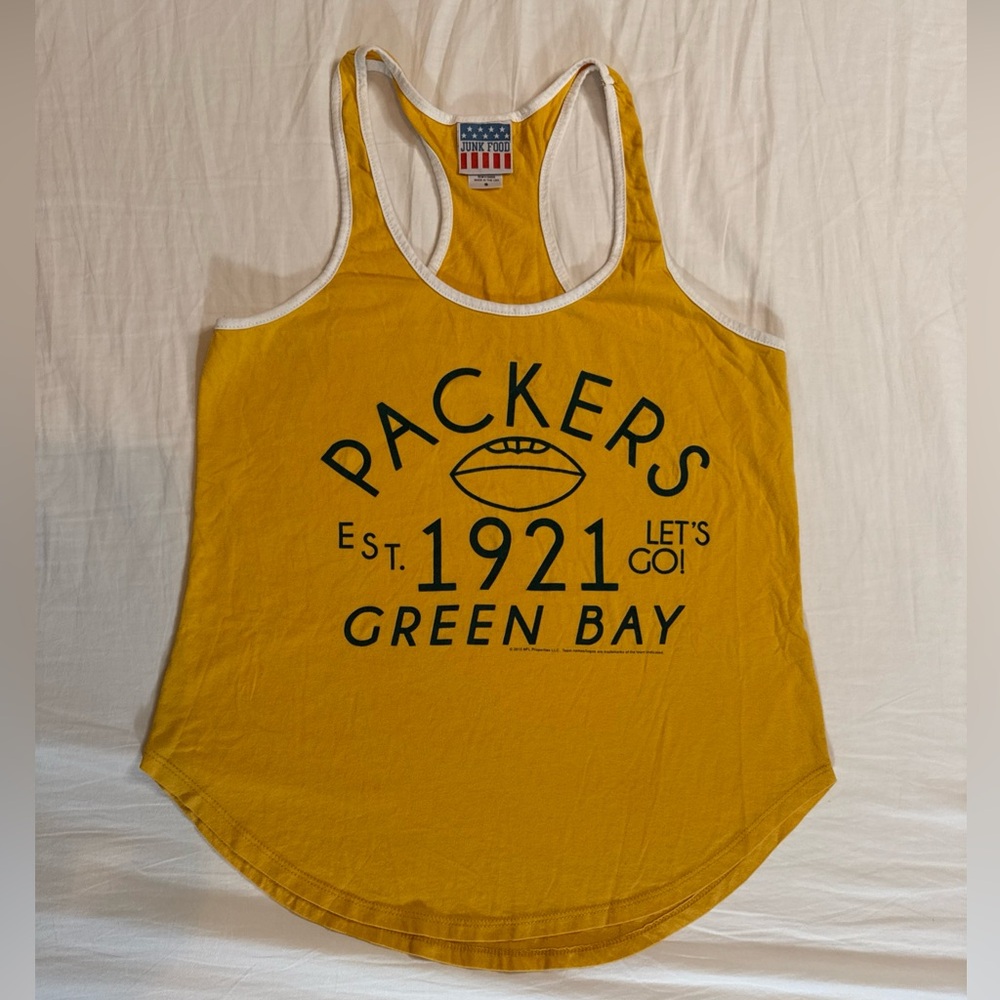 Green Bay Packers Junk Food NFL Gold Let’s Go! Tank Top Women's Small